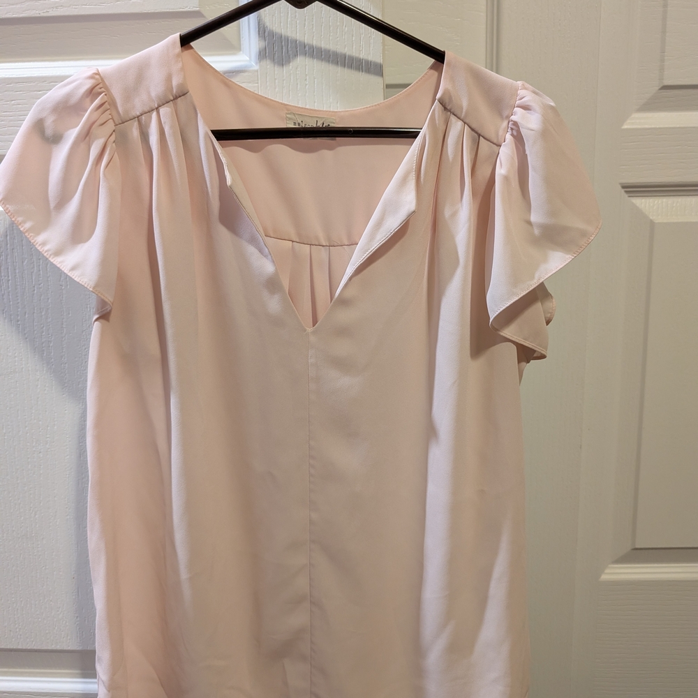 Maison Jules Pink Flutter Sleeve Blouse